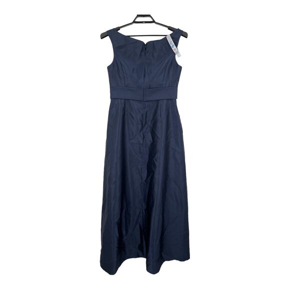 Alfred Sung dress D811s off the shoulder draped wrap satin maxi blue size 14 - Picture 4 of 8